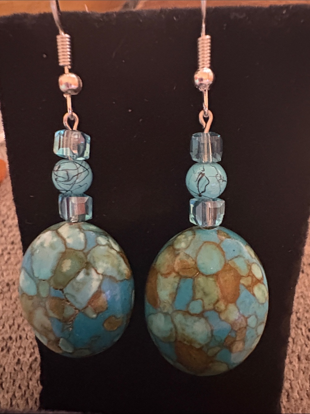Hand Crafted Turquoise Mosaic Drop Earrings in Blue and Green